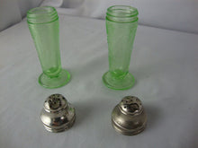 Load image into Gallery viewer, Vintage Hazel Atlas Florentine No 1 Uranium Glass Salt and Pepper Shaker Set
