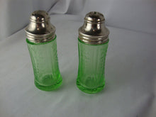 Load image into Gallery viewer, Vintage Federal Glass Madrid Uranium Glass Salt and Pepper Shaker Set
