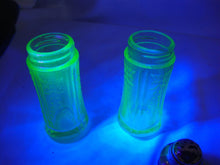 Load image into Gallery viewer, Vintage Federal Glass Madrid Uranium Glass Salt and Pepper Shaker Set
