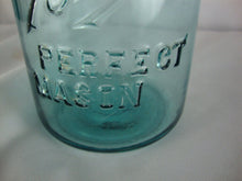 Load image into Gallery viewer, Antique Ball Perfect Mason Aqua Glass Jar with Offset Printing Error No Lid
