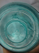 Load image into Gallery viewer, Antique Ball Perfect Mason Aqua Glass Jar with Offset Printing Error No Lid

