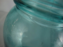 Load image into Gallery viewer, Antique Ball Perfect Mason Aqua Glass Jar with Offset Printing Error No Lid
