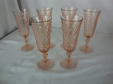 Load image into Gallery viewer, Vintage Cristal D'Arques Pink Rosaline Swirl Champagne Flute Set of 6
