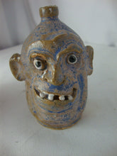 Load image into Gallery viewer, Marvin Bailey Folk Art Pottery Mini Tan Blue 4 Tooth Ugly Jug 3 1/4" Inch
