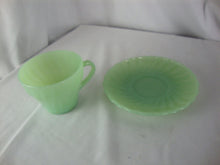 Load image into Gallery viewer, Vintage Fire King Jadeite Swirl Teacup and Saucer Set
