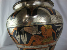 Load image into Gallery viewer, Vintage Egypt Etched Metal Geometric and Figures Vase
