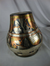 Load image into Gallery viewer, Vintage Egypt Etched Metal Geometric and Figures Vase
