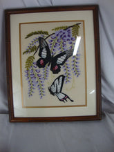 Load image into Gallery viewer, Vintage Embroidered Butterflies in Purple Wisteria Framed Artwork
