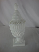Load image into Gallery viewer, Vintage Diamond Point Milk Glass Pedestal Compote Candy Dish with Lid
