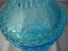 Load image into Gallery viewer, Vintage LG Wright Aqua Glass Wildflower Covered Candy Jar

