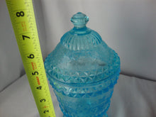 Load image into Gallery viewer, Vintage LG Wright Aqua Glass Wildflower Covered Candy Jar
