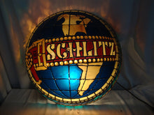 Load image into Gallery viewer, 1977 Schlitz Beer Stained Glass Half Globe Hanging Electric Plug Bar Man Cave Light
