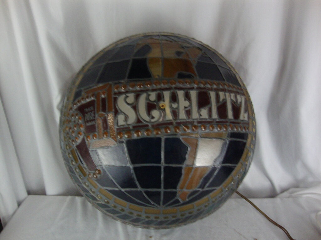 1977 Schlitz Beer Stained Glass Half Globe Hanging Electric Plug