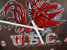 Load image into Gallery viewer, 1970's University of SC Gamecocks Battery Power Wood Wall Clock UNTESTED
