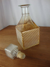 Load image into Gallery viewer, Vintage Marigold Diamond Point Carnival Glass Decanter Clear Diamond Stopper
