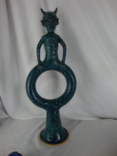 Load image into Gallery viewer, Marvin Bailey Folk Art Potter Aqua Blue Speckle Devil on Circle Body Jug
