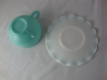 Load image into Gallery viewer, Vintage Hazel Atlas Blue Aqua Crinoline Teacup and Saucer Set
