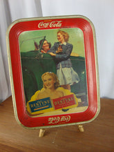 Load image into Gallery viewer, 1942 Drink Coca Cola Dentyne Women in Green Car Metal Serving Tray
