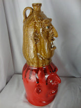 Load image into Gallery viewer, Marvin Bailey SC Folk Art Potter Red Tan Devil Double Stack Pottery Jug 17" Tall
