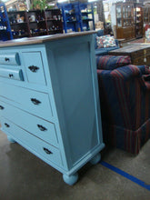 Load image into Gallery viewer, Vintage Sky Blue Painted 7 Drawer Bun Foot Dresser
