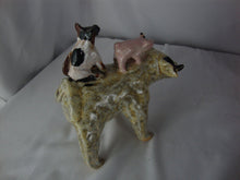 Load image into Gallery viewer, Lynn Bailey SC Pottery Tan Bull Pig and Black White Dog on Back Pottery Figurine
