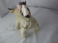 Load image into Gallery viewer, Lynn Bailey SC Pottery Tan Bull Pig and Black White Dog on Back Pottery Figurine
