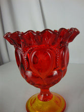 Load image into Gallery viewer, MCM L.E. Smith Moon &amp; Stars Amberina Ruffle Footed Vase
