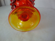Load image into Gallery viewer, MCM L.E. Smith Moon &amp; Stars Amberina Ruffle Footed Vase
