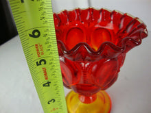Load image into Gallery viewer, MCM L.E. Smith Moon &amp; Stars Amberina Ruffle Footed Vase
