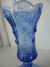 Load image into Gallery viewer, Vintage Fenton CC 72 Blue Opalescent Flower Motif Vase
