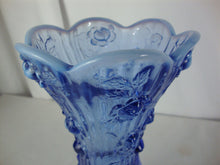 Load image into Gallery viewer, Vintage Fenton CC 72 Blue Opalescent Flower Motif Vase
