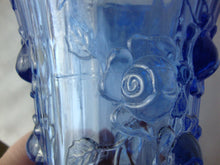 Load image into Gallery viewer, Vintage Fenton CC 72 Blue Opalescent Flower Motif Vase
