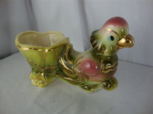 Load image into Gallery viewer, Vintage Hull USA Ceramic Parrot with Cart Small Indoor Planter
