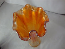 Load image into Gallery viewer, Vintage Marigold Carnival Glass Ruffled Edge Slender Vase
