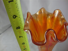 Load image into Gallery viewer, Vintage Marigold Carnival Glass Ruffled Edge Slender Vase
