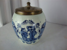 Load image into Gallery viewer, Vintage Delft Holland Repro van Rossem's Toeback Tobacco Humidor Jar with Metal Lid
