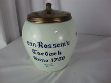 Load image into Gallery viewer, Vintage Delft Holland Repro van Rossem's Toeback Tobacco Humidor Jar with Metal Lid
