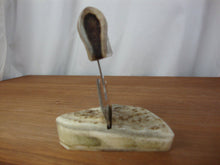 Load image into Gallery viewer, Alaska Legend Ulu Utility Knife Cutting Tool with Antler Dark Brown Rectangle Handle with Cream Triangle Base
