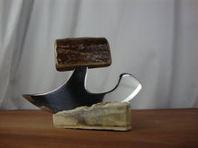 Load image into Gallery viewer, Alaska Legend Ulu Utility Knife Cutting Tool with Antler Dark Brown Rectangle Handle with Cream Triangle Base

