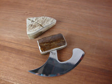 Load image into Gallery viewer, Alaska Legend Ulu Utility Knife Cutting Tool with Antler Dark Brown Rectangle Handle with Cream Triangle Base
