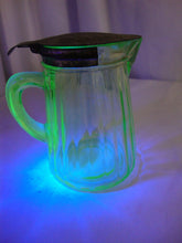 Load image into Gallery viewer, Vintage Vaseline Uranium Glass Syrup Dispenser with Metal Flip Lid
