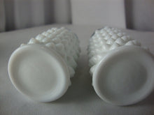 Load image into Gallery viewer, Vintage Fenton Milk Glass Hobnail Salt and Pepper Shaker Set with Metal Lids
