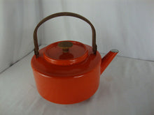 Load image into Gallery viewer, 1960's Copco Michael Lax Orange Enamel with Teak Handle Tea Kettle
