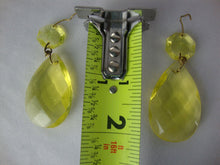 Load image into Gallery viewer, Vintage Vaseline Uranium Glass Teardrop with Octagonal Top Crystal Set of 2
