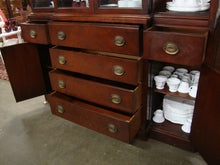 Load image into Gallery viewer, 1940's Drexel Travis Court Mahogany Breakfront Two Piece Large China Hutch Display Cabinet
