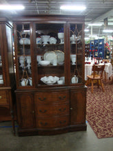 Load image into Gallery viewer, Vintage Mahogany One Piece China Display Hutch with Top Brass Gallery Rail
