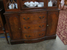 Load image into Gallery viewer, Vintage Mahogany One Piece China Display Hutch with Top Brass Gallery Rail
