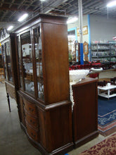 Load image into Gallery viewer, Vintage Mahogany One Piece China Display Hutch with Top Brass Gallery Rail
