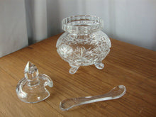 Load image into Gallery viewer, Vintage Crystal Pineapple Pattern Footed Condiment Jar with Lid and Spoon
