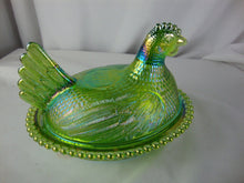 Load image into Gallery viewer, 1970s Indiana Glass Carnival Lime Green Glass Beaded Trim Hen on Nest
